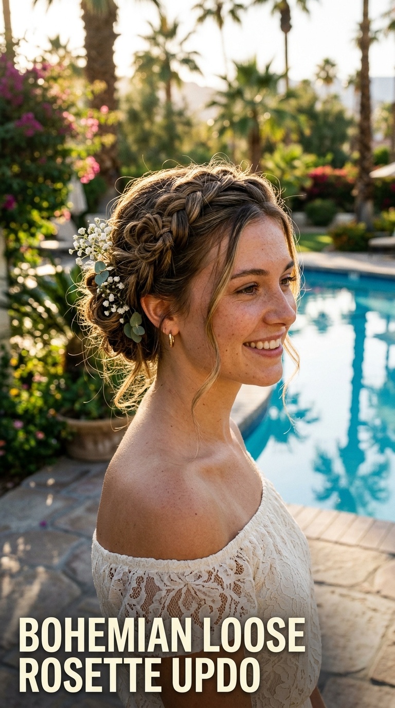 Bohemian Loose Rosette Updo