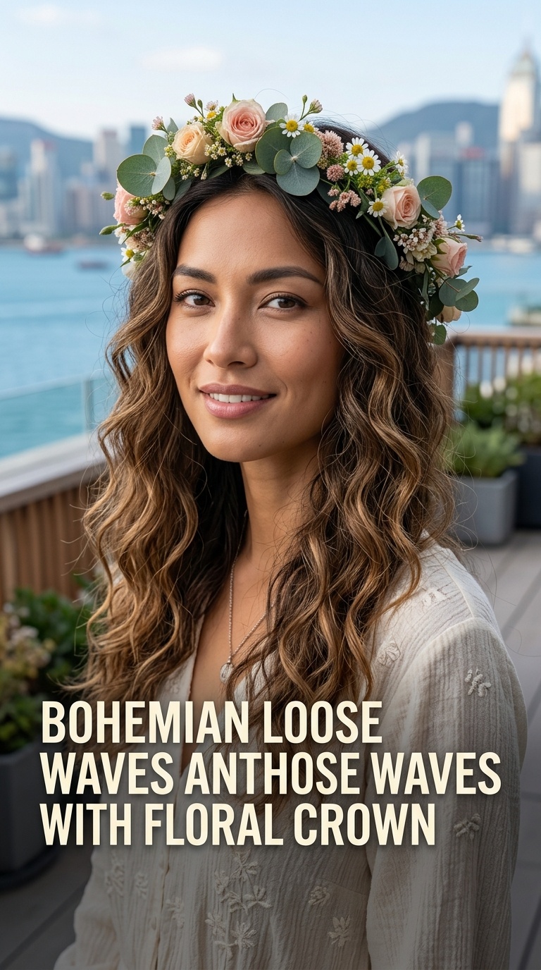 Bohemian Loose Waves with Floral Crown