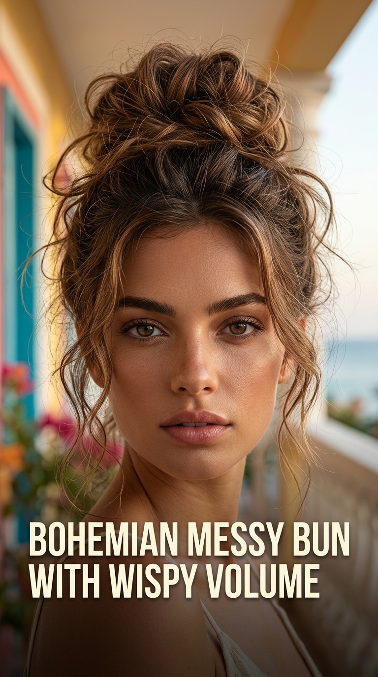 Bohemian Messy Bun with Wispy Volume