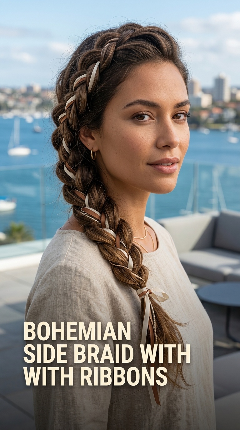 Bohemian Side Braid with Ribbons