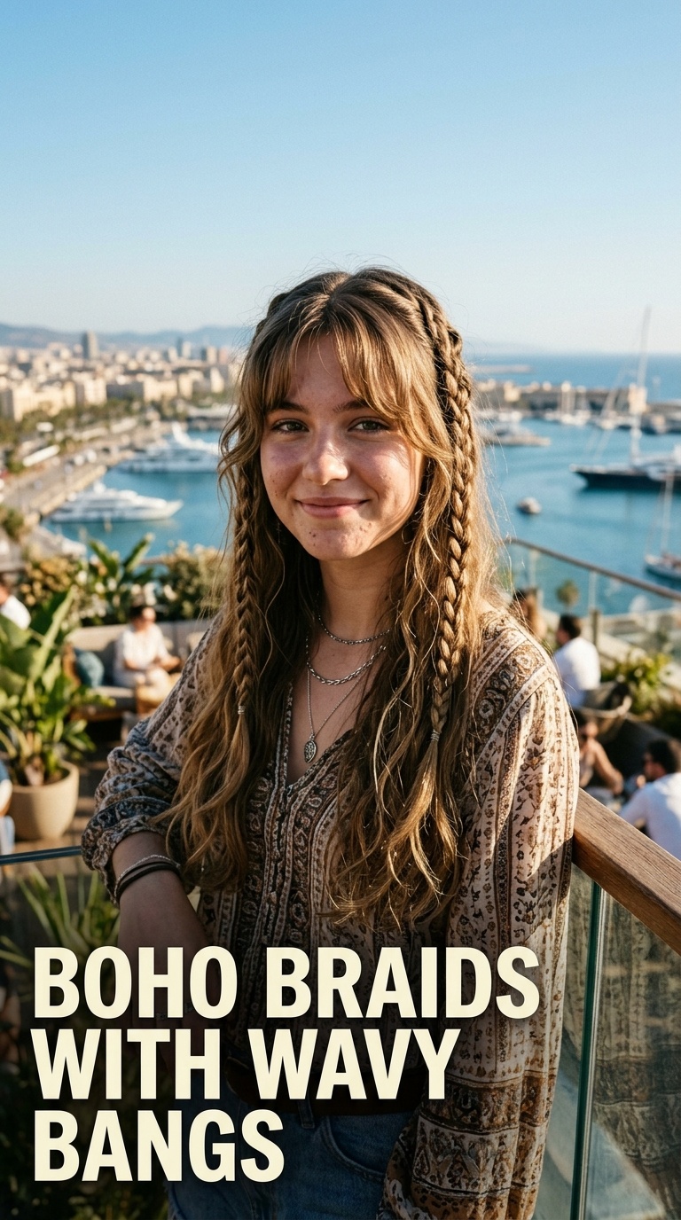 Boho Braids with Wavy Bangs
