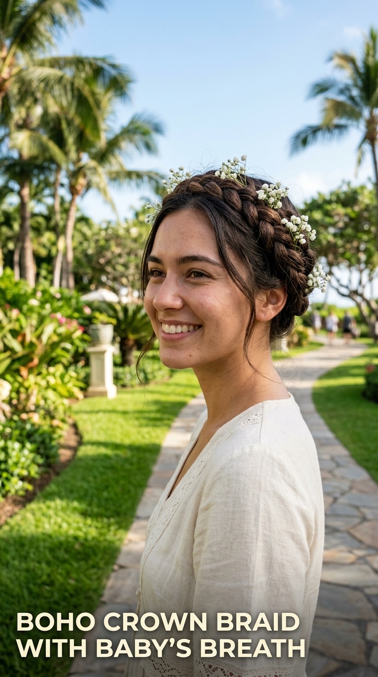 Boho Crown Braid with Baby’s Breath