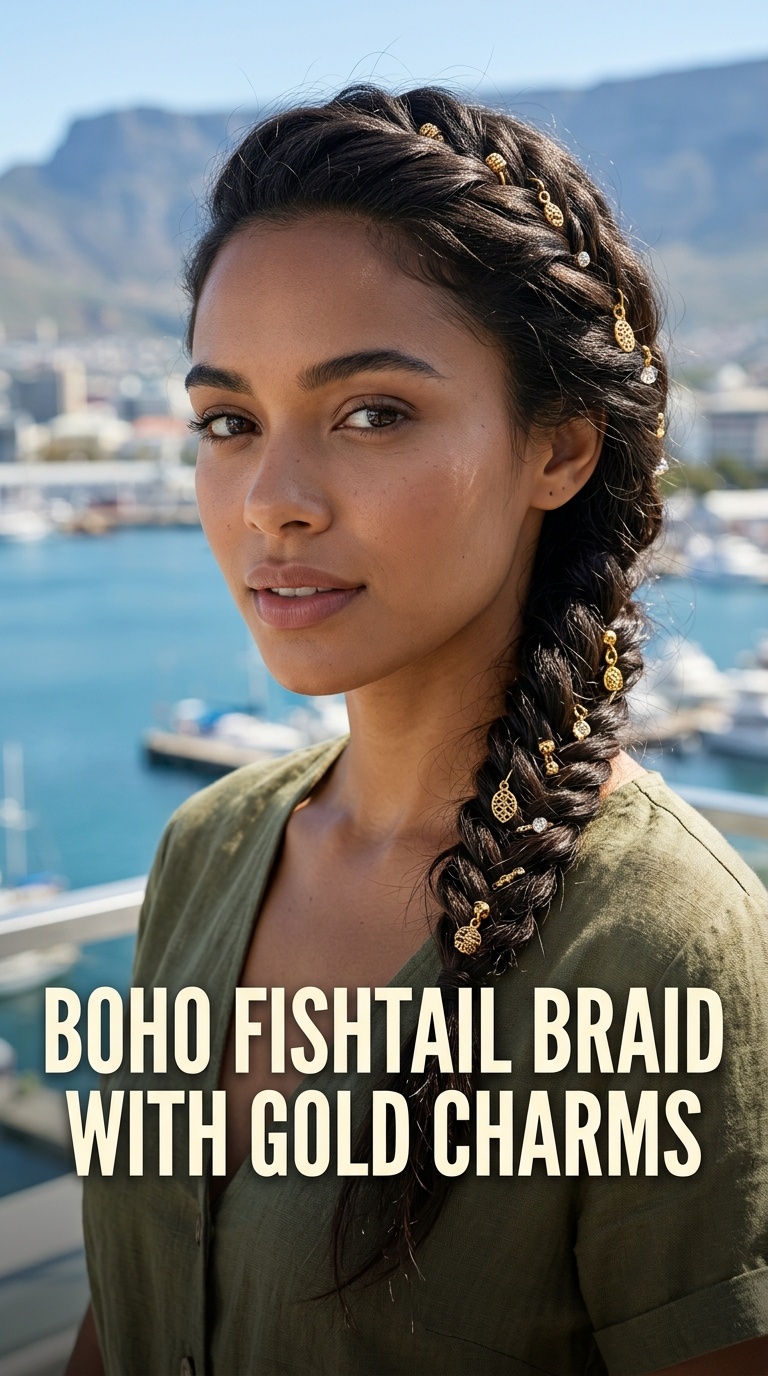 Boho Fishtail Braid with Gold Charms