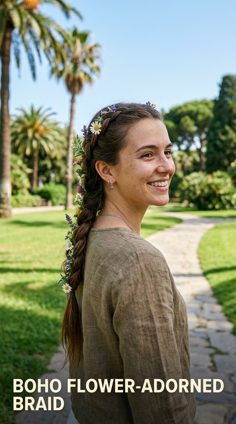 Boho Flower-Adorned Braid