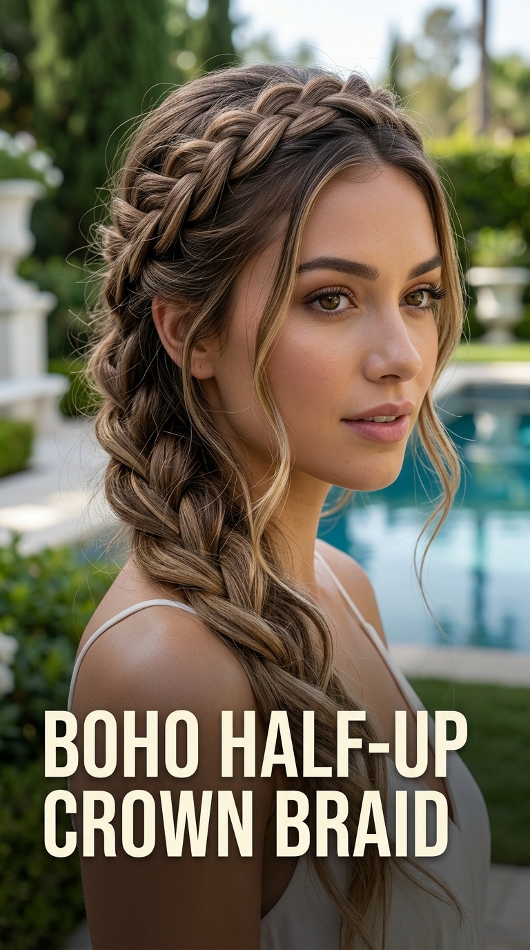 Boho Half-Up Crown Braid