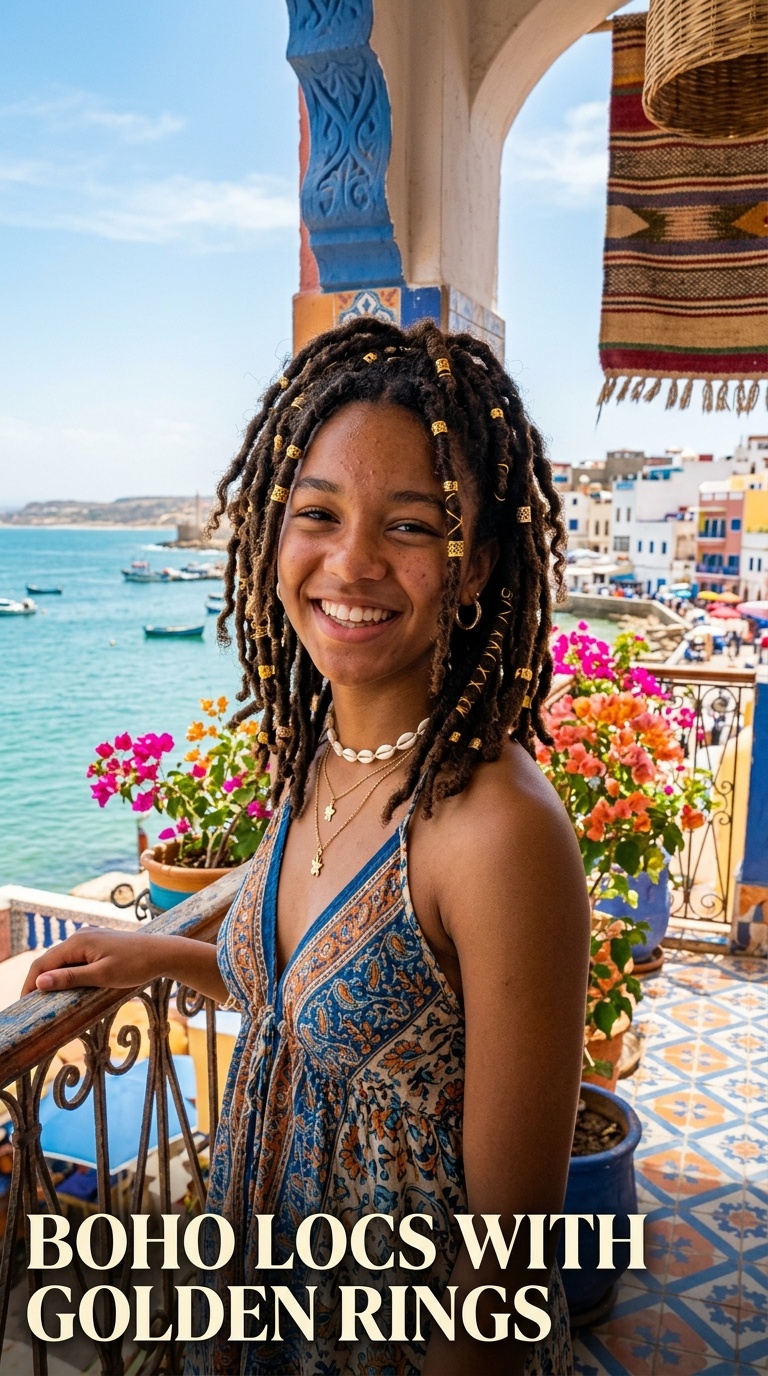 Boho Locs with Golden Rings