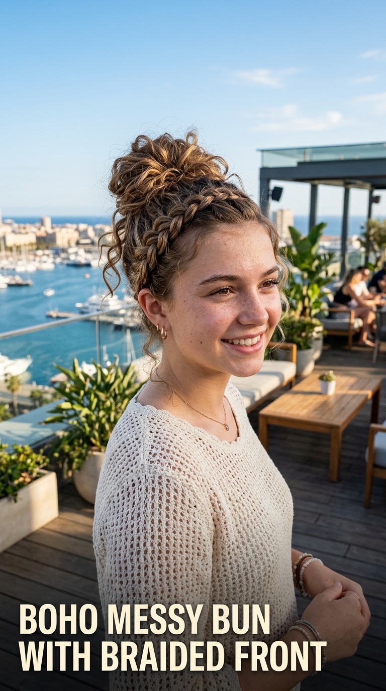 Boho Messy Bun with Braided Front