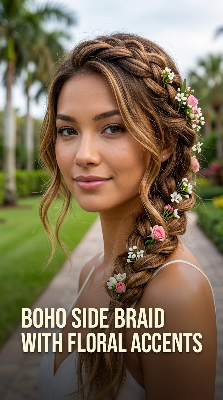 Boho Side Braid with Floral Accents