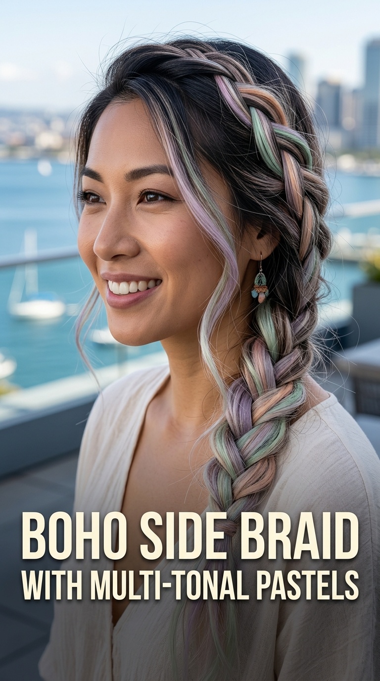 Boho Side Braid with Multi-Tonal Pastels