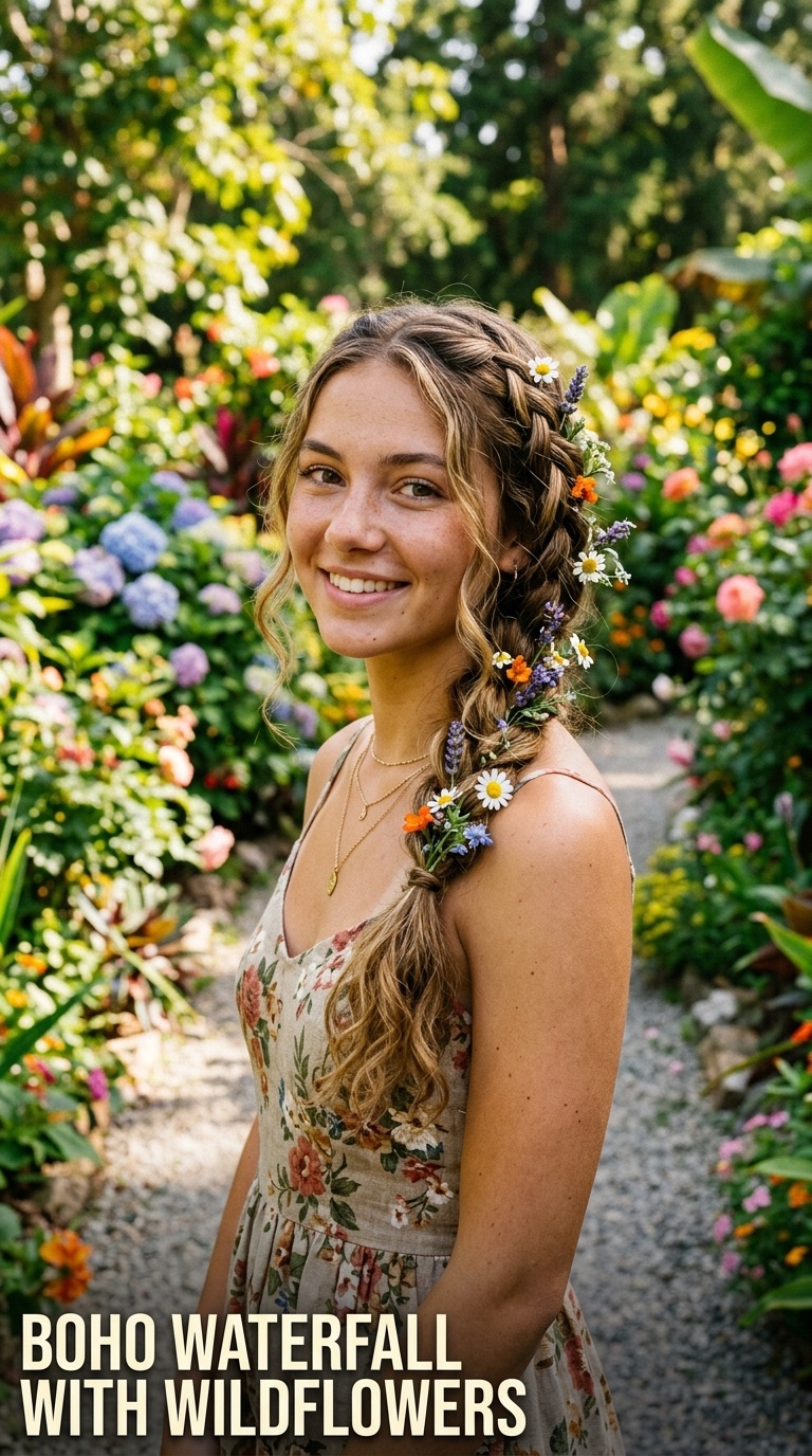 Boho Waterfall with Wildflowers