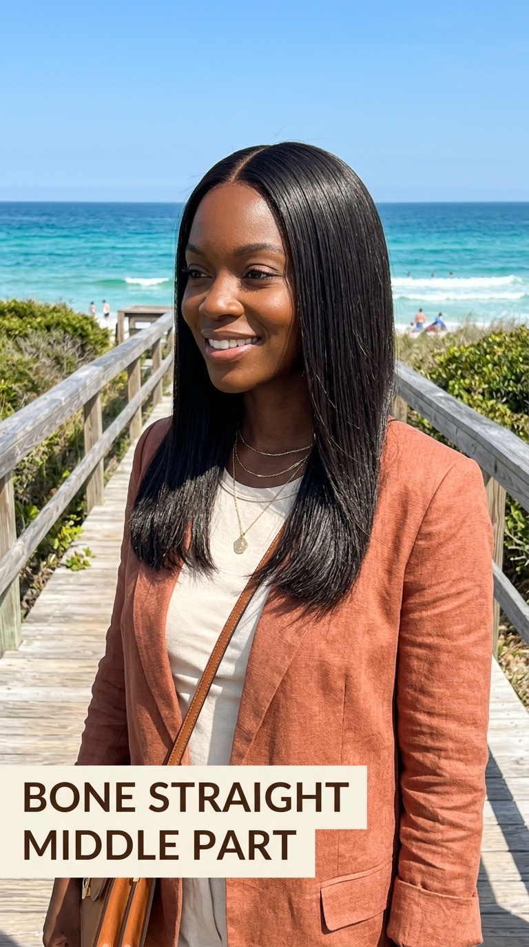 Bone Straight Middle Part