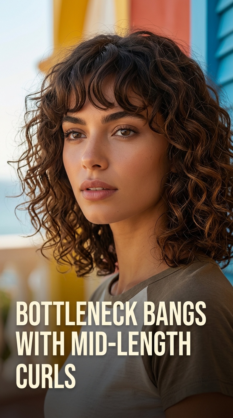 Bottleneck Bangs with Mid-Length Curls