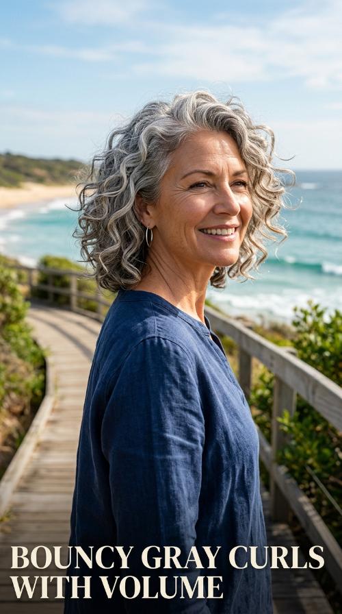 Bouncy Gray Curls with Volume