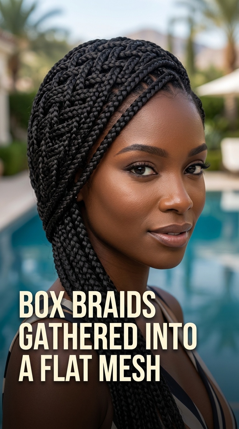 Box Braids Gathered into a Flat Mesh