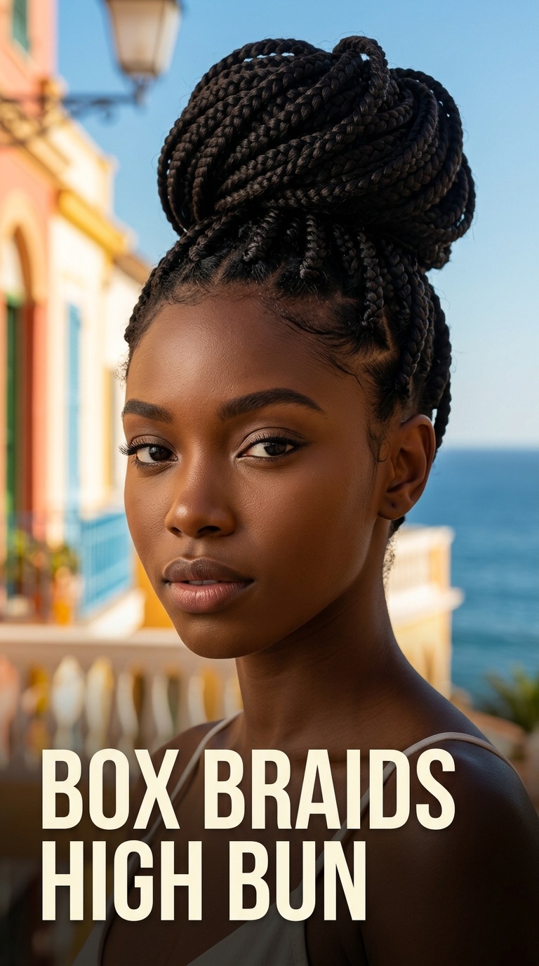 Box Braids High Bun