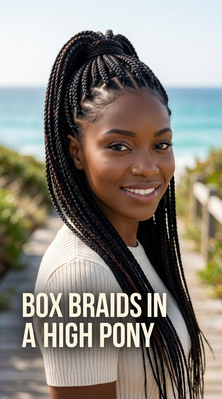 Box Braids in a High Pony