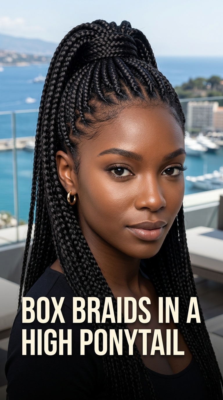Box Braids in a High Ponytail