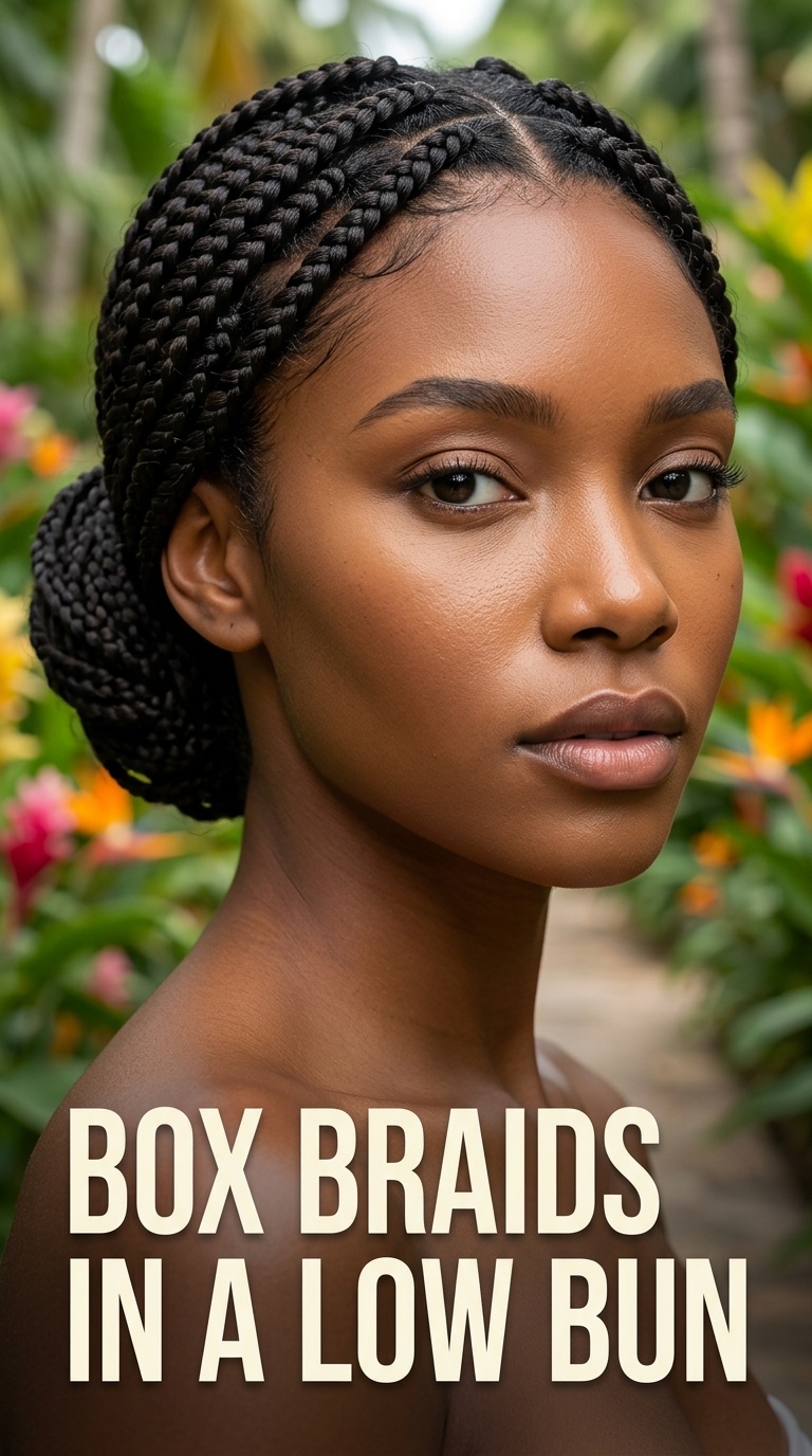 Box Braids in a Low Bun