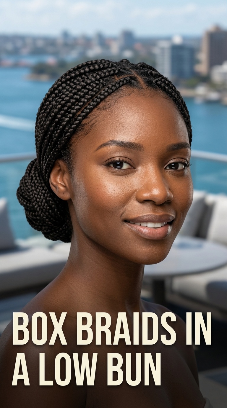 Box Braids in a Low Bun