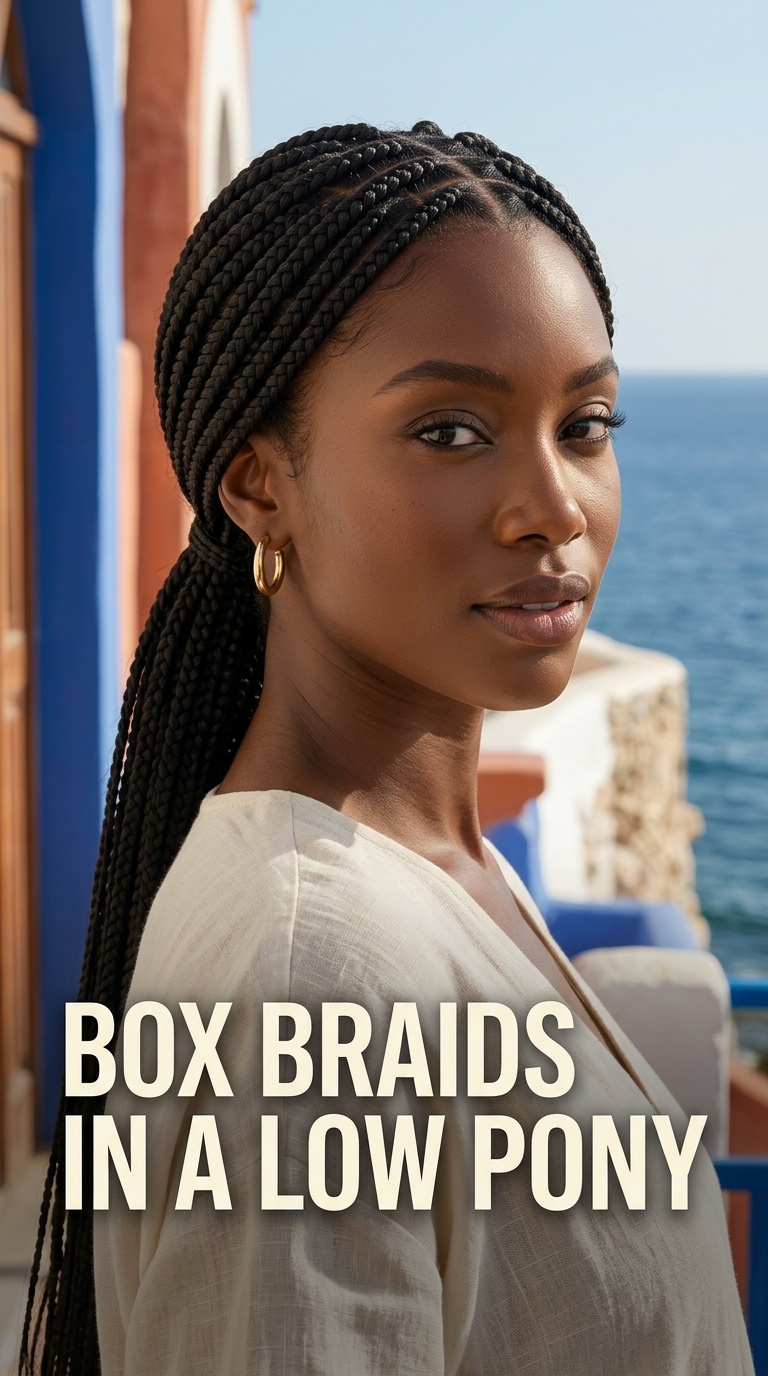 Box Braids in a Low Pony