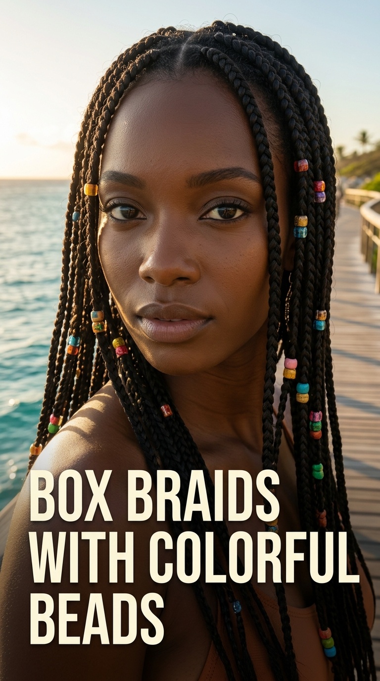 Box Braids with Colorful Beads