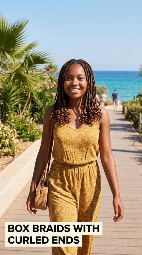 Box Braids with Curled Ends