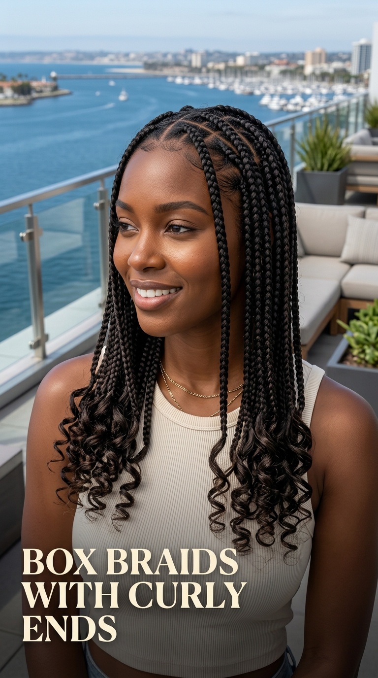 Box Braids with Curly Ends