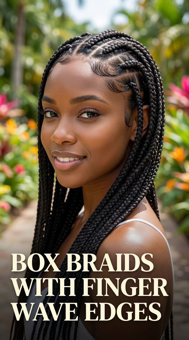 Box Braids with Finger Wave Edges