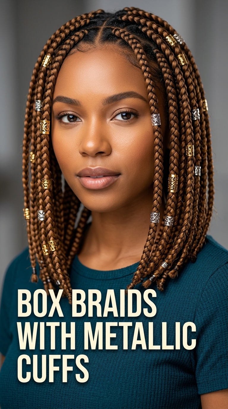 Box Braids with Metallic Cuffs