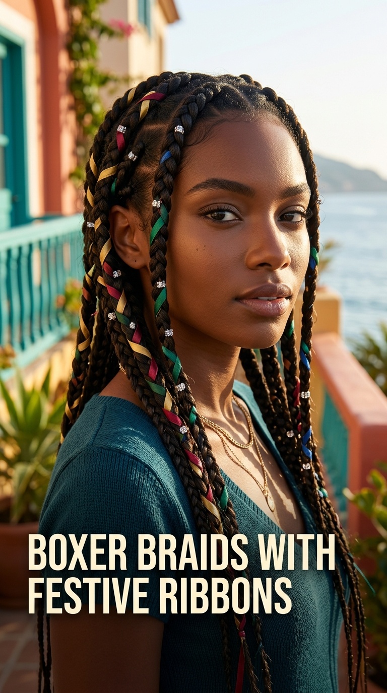 Boxer Braids with Festive Ribbons