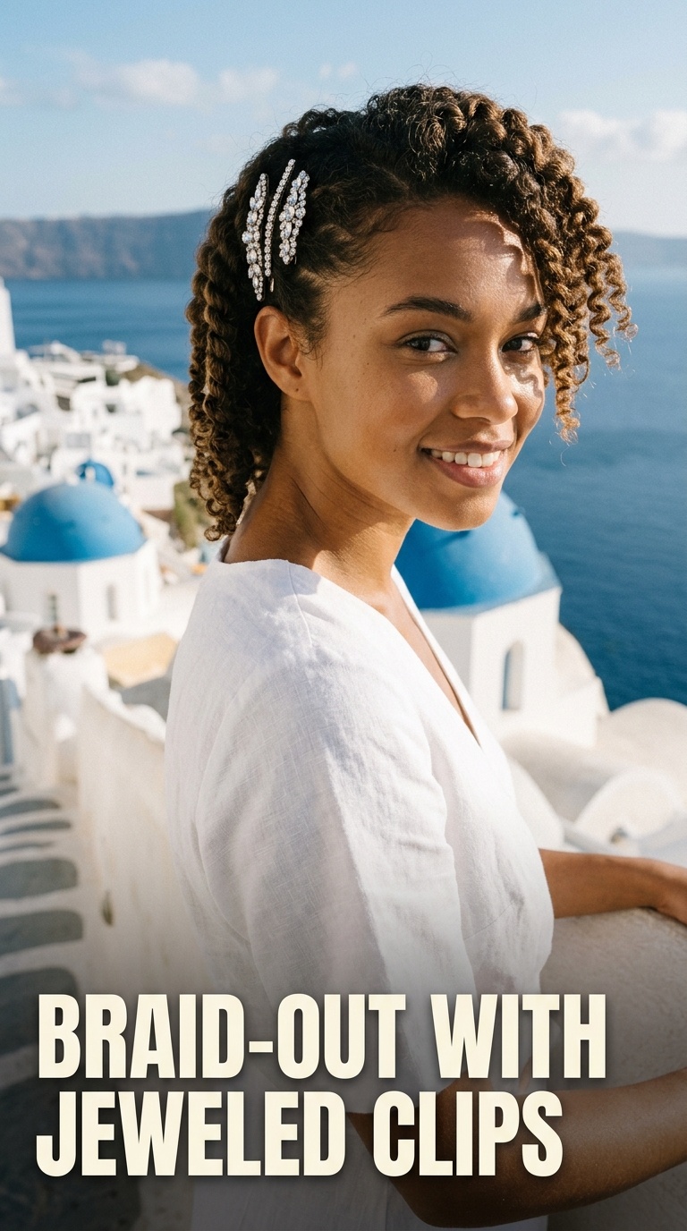 Braid-Out with Jeweled Clips