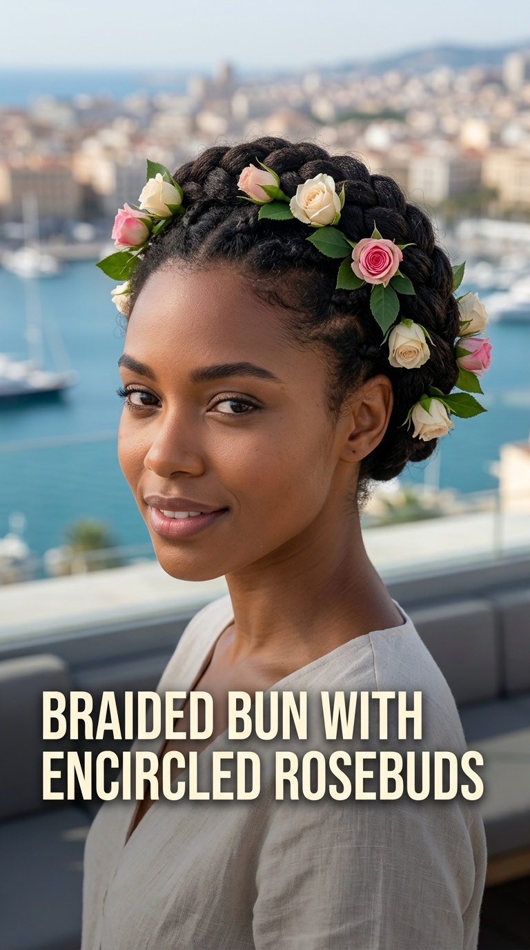 Braided Bun with Encircled Rosebuds