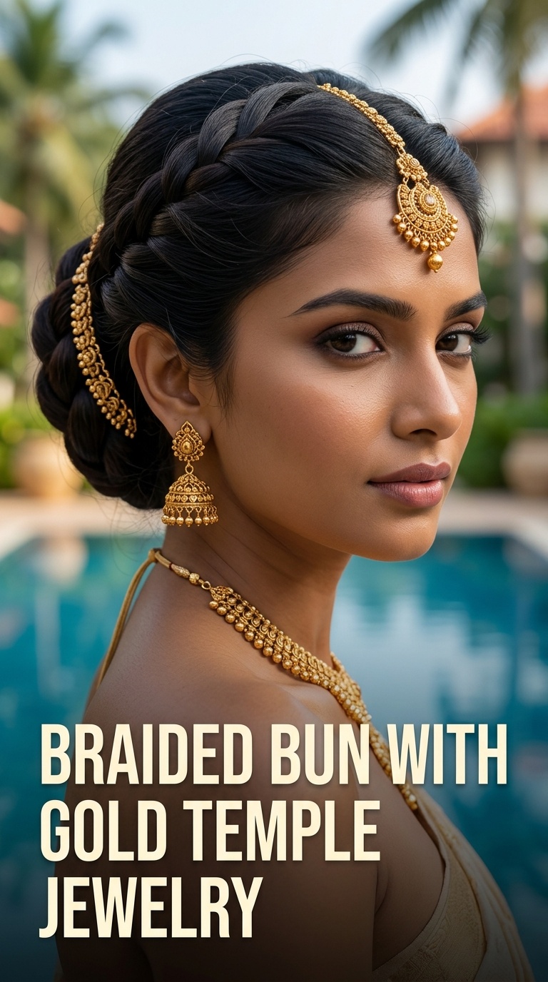 Braided Bun with Gold Temple Jewelry