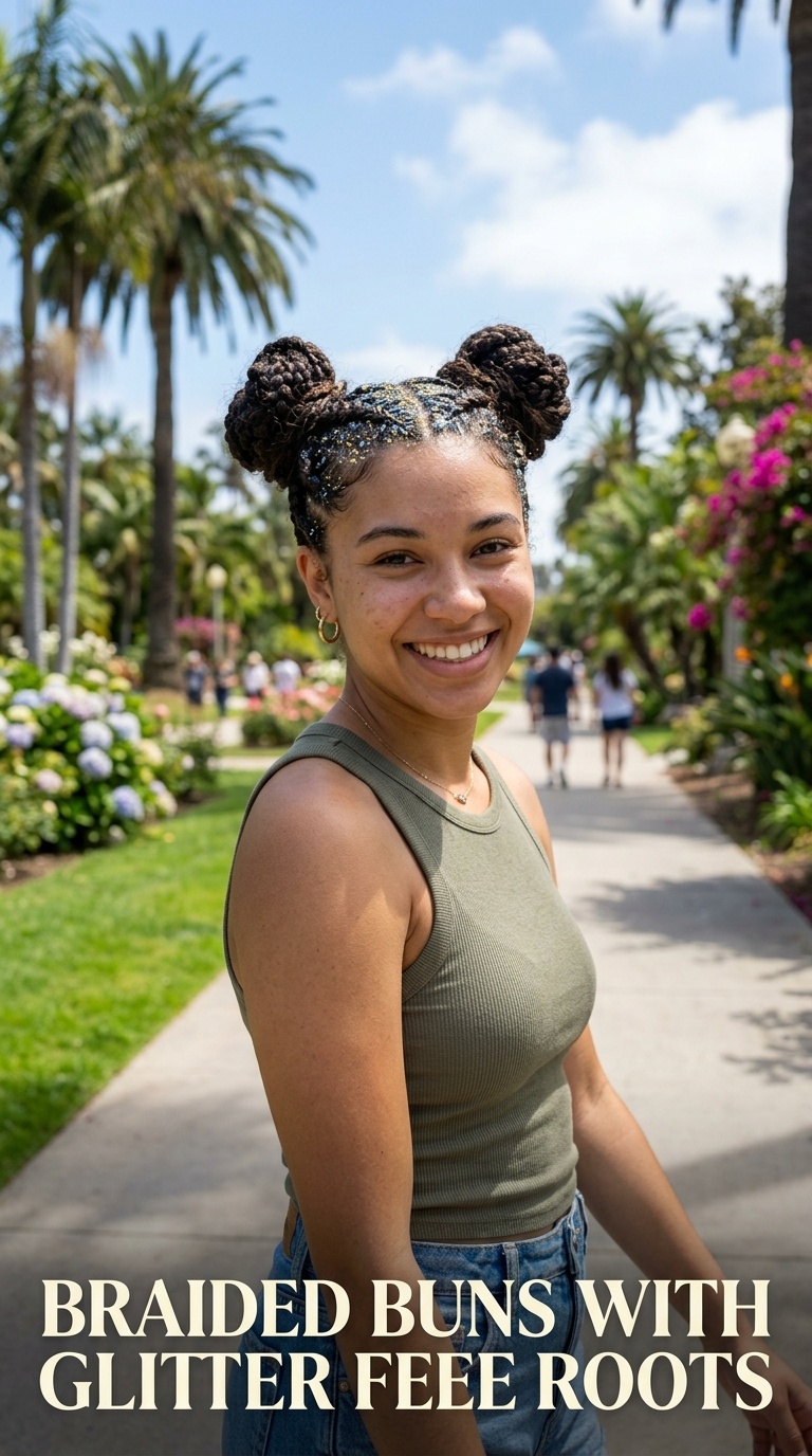 Braided Buns with Glitter Roots