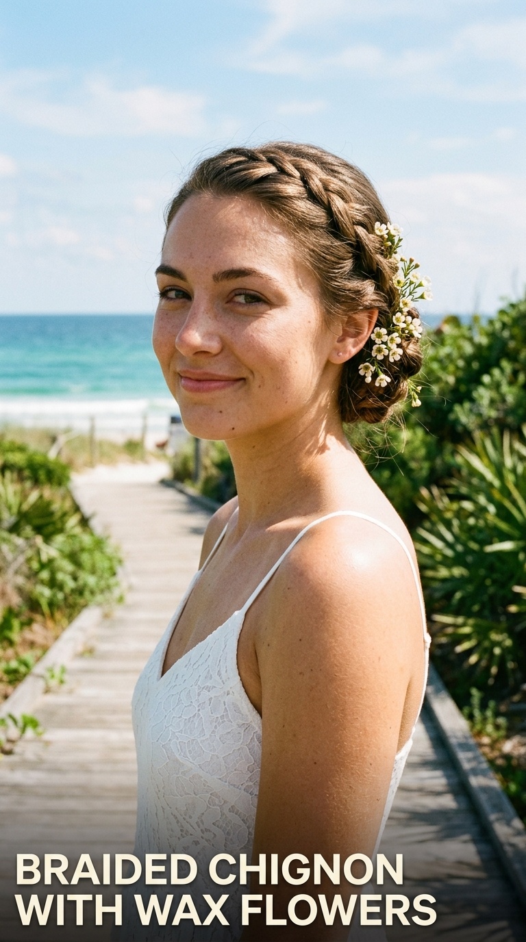 Braided Chignon with Wax Flowers
