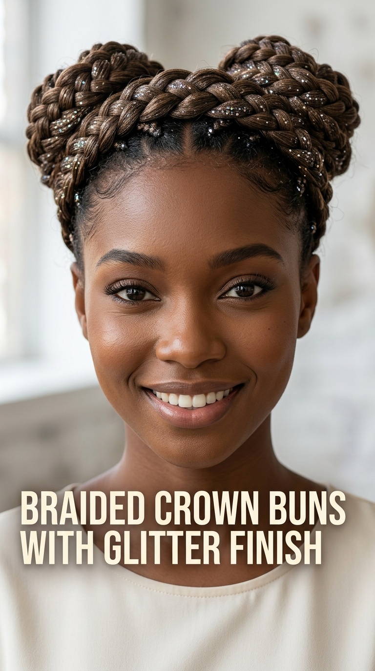 Braided Crown Buns with Glitter Finish