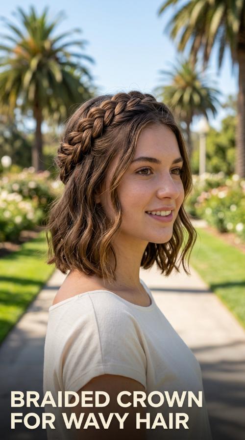 Braided Crown for Wavy Hair