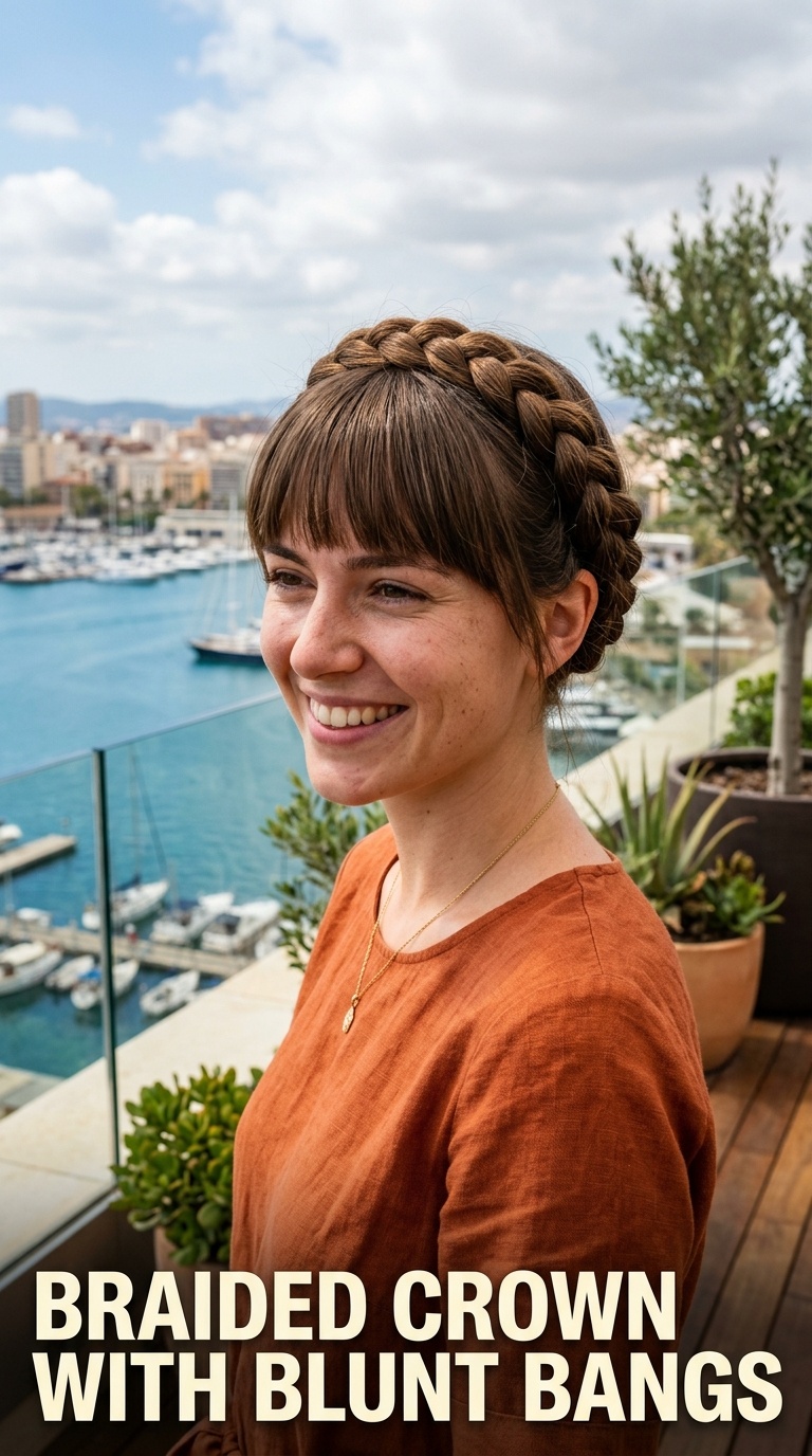 Braided Crown with Blunt Bangs