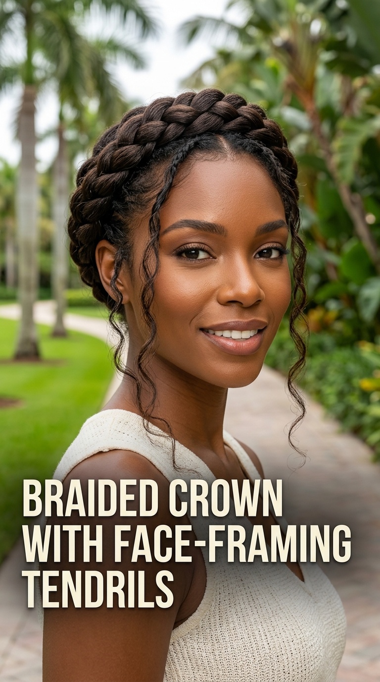 Braided Crown with Face-Framing Tendrils