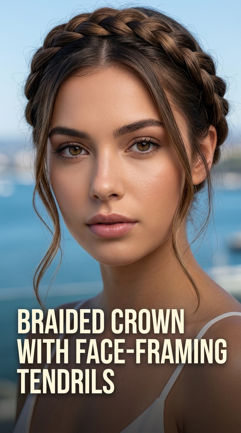 Braided Crown with Face-Framing Tendrils