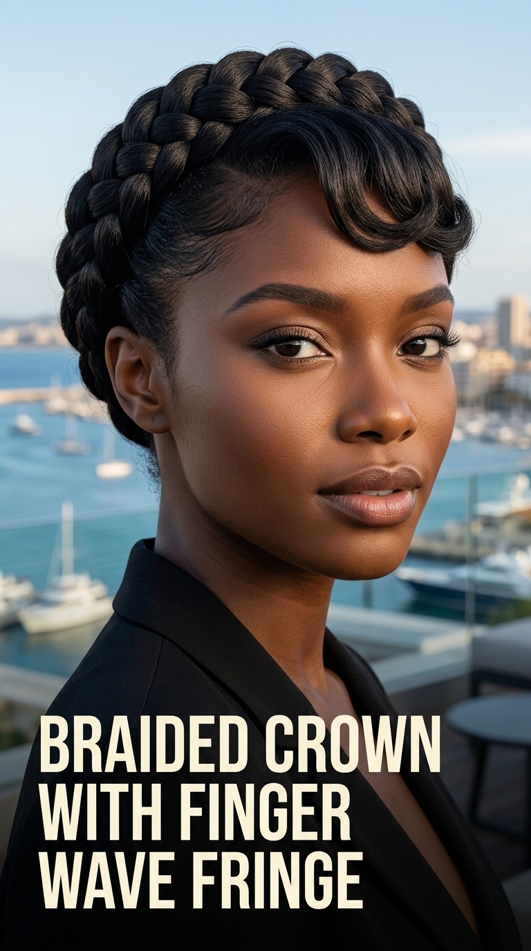 Braided Crown with Finger Wave Fringe