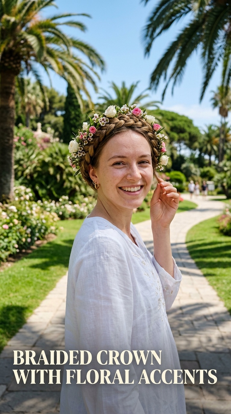 Braided Crown with Floral Accents