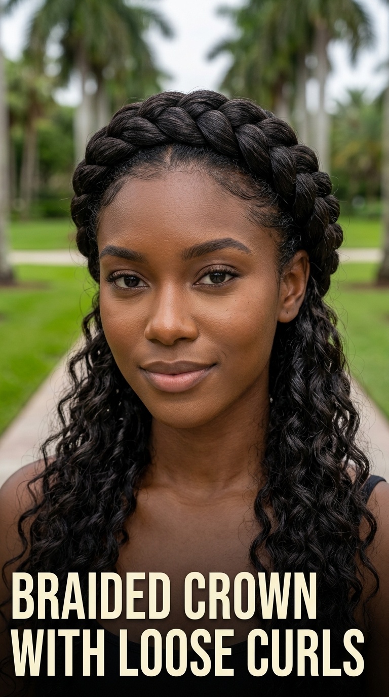 Braided Crown with Loose Curls