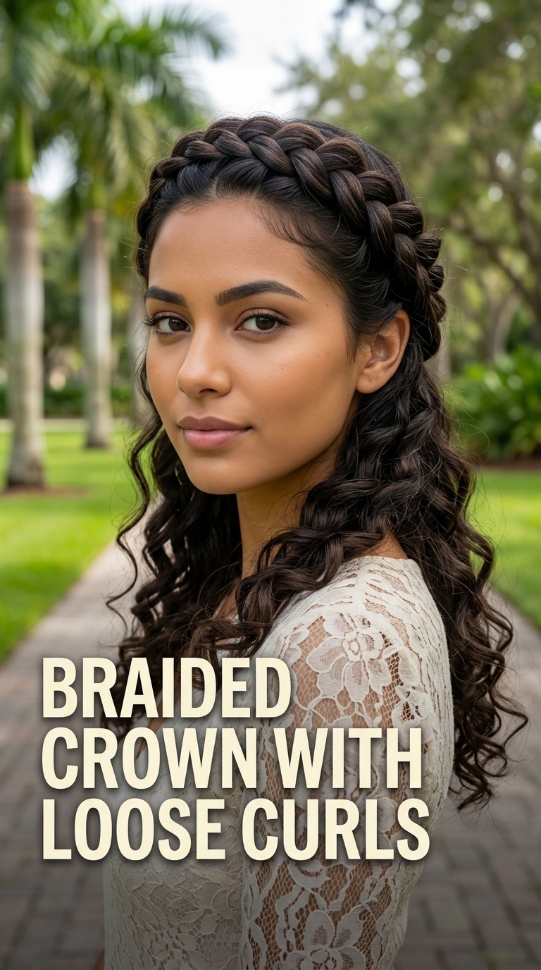 Braided Crown with Loose Curls