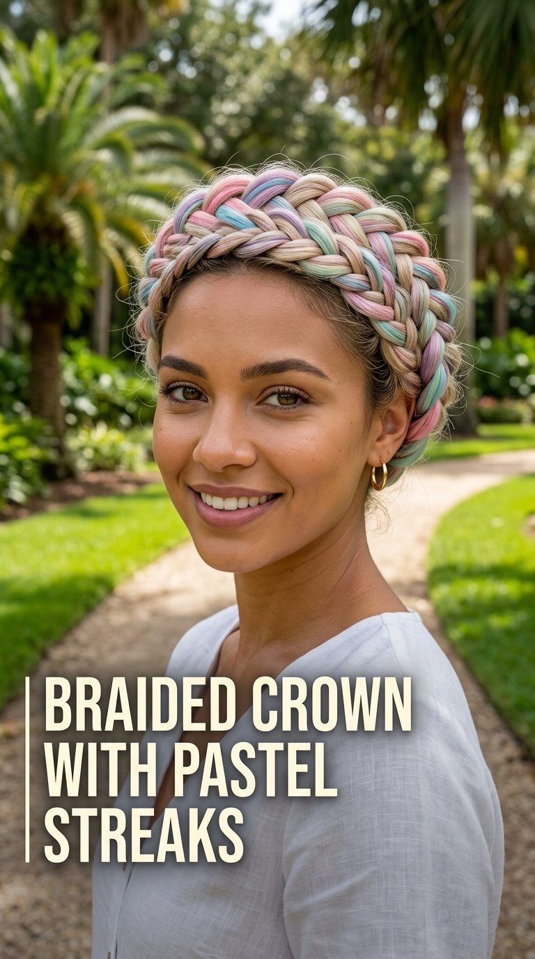 Braided Crown with Pastel Streaks