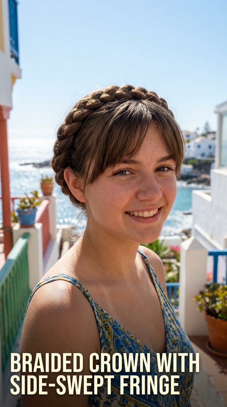 Braided Crown with Side-Swept Fringe