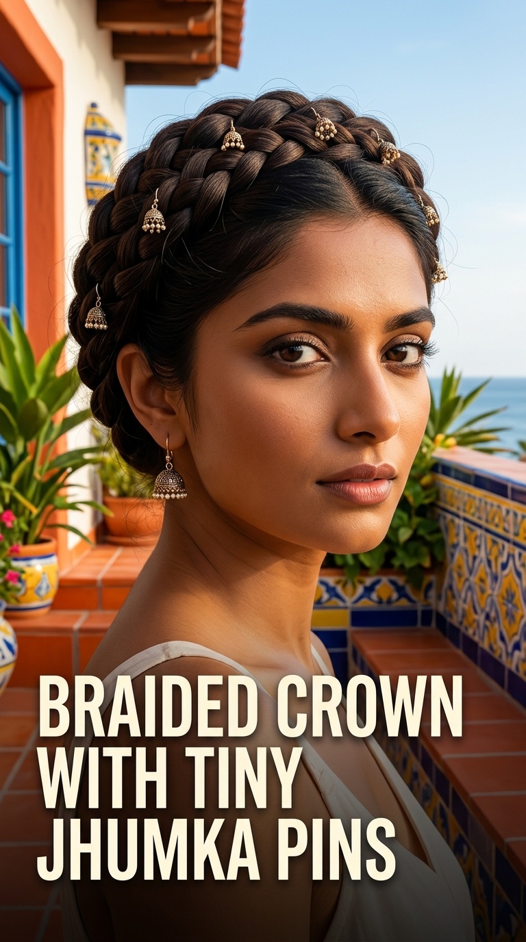 Braided Crown with Tiny Jhumka Pins