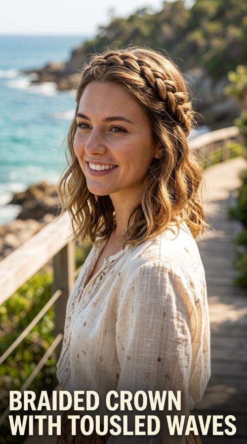 Braided Crown with Tousled Waves