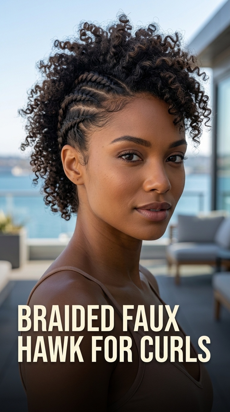 Braided Faux Hawk for Curls
