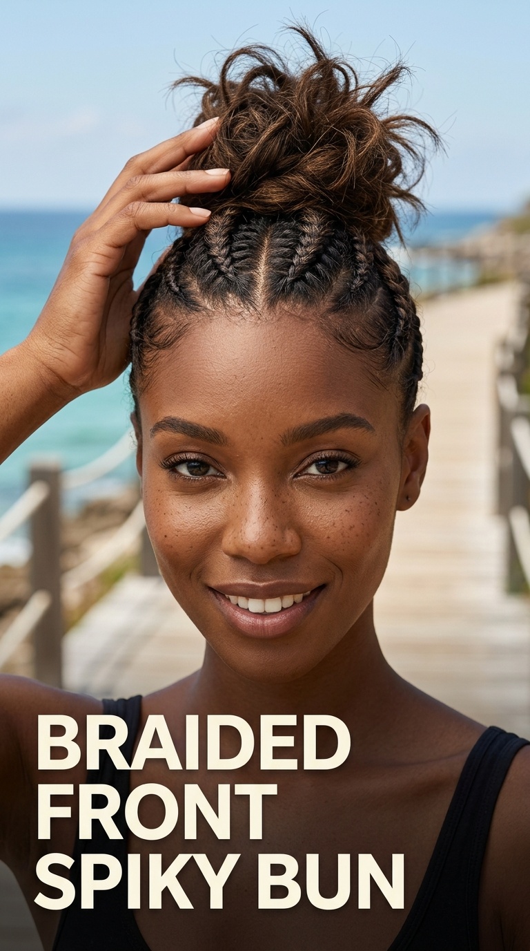Braided Front Spiky Bun